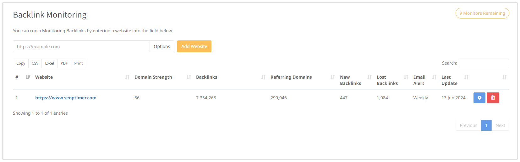 SEOptimer Backlink Overvågning